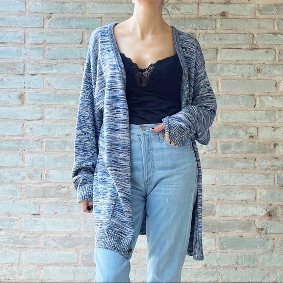 Cheap Monday Cardigan Dream WKND Oversized Long Blue Marled Grandpa Sweater S - Picture 2 of 15